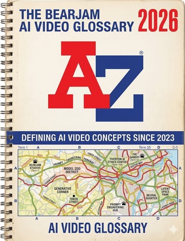 In the style of the iconic A-Z map book cover, create an image for The BearJam AI Video Glossary.
