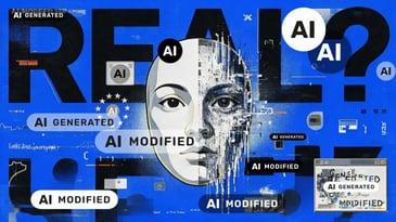 Experimental pixel-glitch poster ai aesthetic with EU Deepfake Labelling